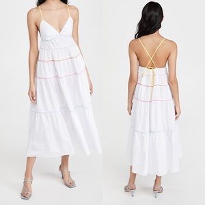 Staud white dress with rainbow trim